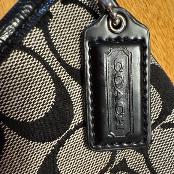 Coach Signature Monogram Handbag in Grey Black Canvas with Shoulder Strap - Picture 9 of 11